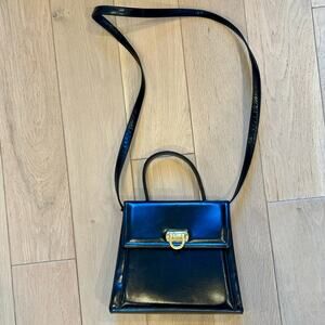 Vintage Frenchy of California Black Leather w/ Gold accents Crossbody Purse USA